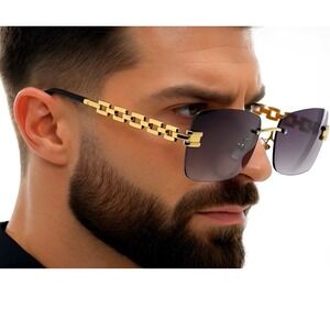 Men Sunglasses Square Metal Gold Frame UV400 Protection Outdoor Hip‎ Hop Style